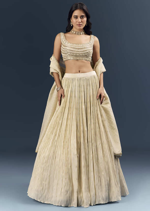 Off White Banarasi Silk Bridesmaid Lehenga With Intricate Hand Embroidery