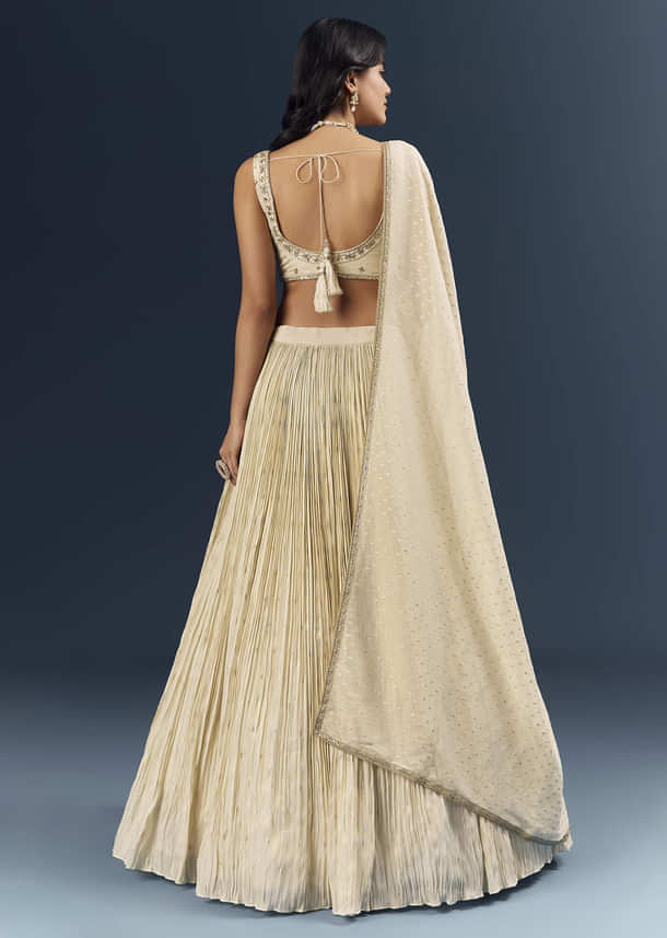 Off White Banarasi Silk Bridesmaid Lehenga With Intricate Hand Embroidery