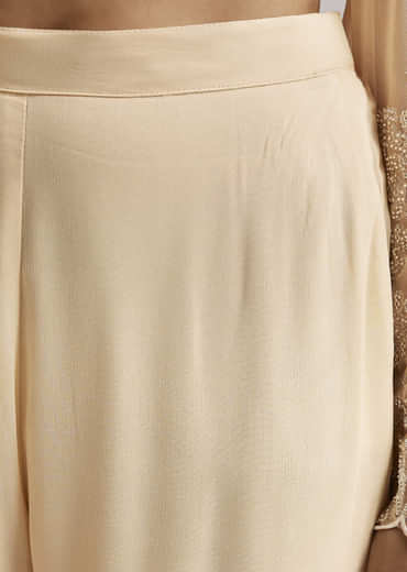Off White Beaded Kurti Pant Set With Dupatta