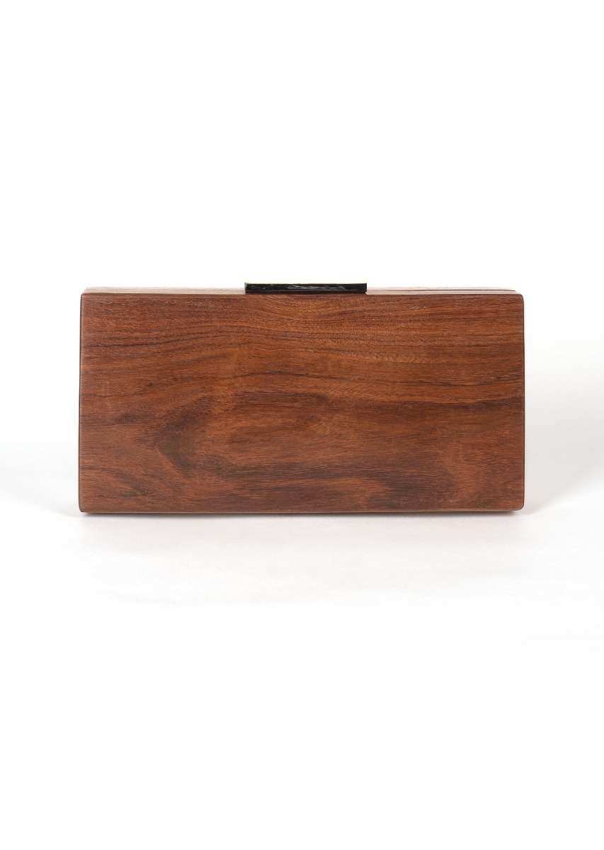 Off White Box Clutch With Vintage Wooden Frame And Pearl Embroidery Online - Kalki Fashion