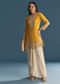 Off White Chinon Skirt Set With Yellow Moti Embroidered Kurta