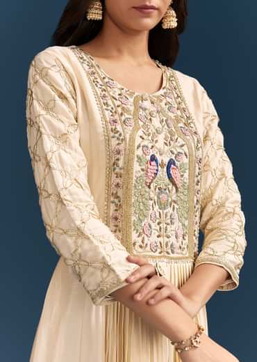 Off White Dola Silk Anarkali Suit With Beads Gotta And Cut Dana Work