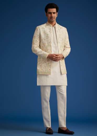Off White Embroidered Jodhpuri Suit