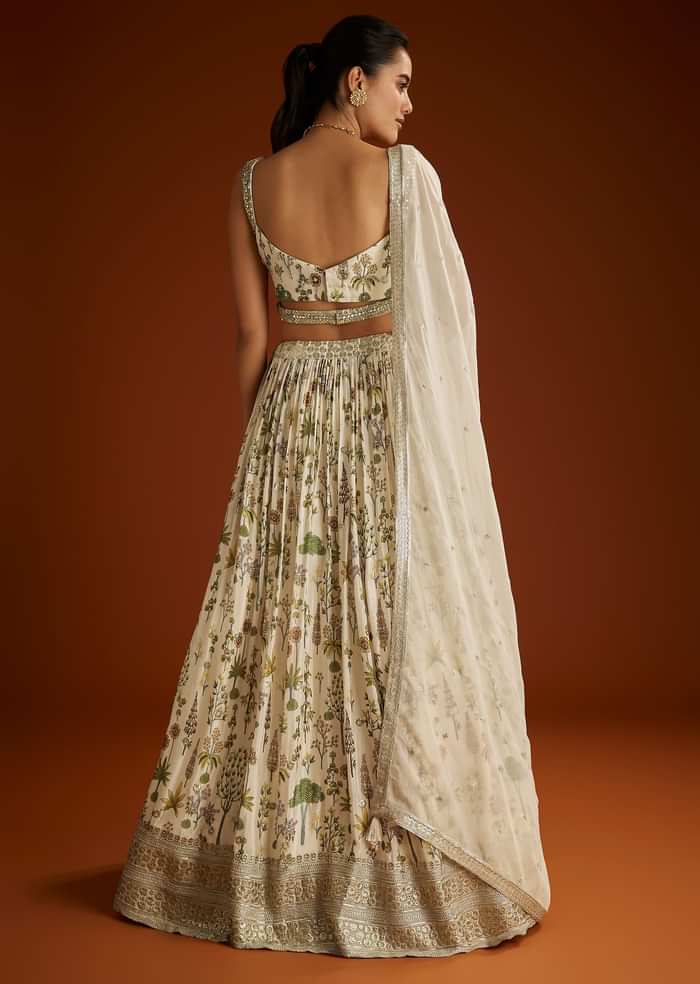 Off White Floral Printed Lehenga Choli With Butti Work Dupatta