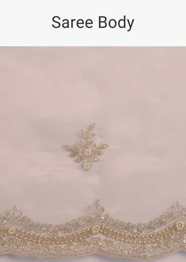 Off White Glass Tissue Saree With Embroidered Scallop Border