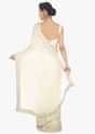Off white half and half saree in chiffon and net saree with embellished scallop border 