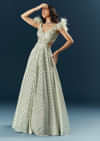 Off White Imported Lycra Bridal Gown With Heavy Embroidery And Feather Work