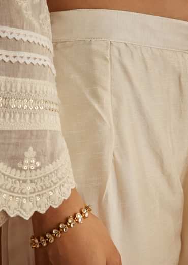 Off White Mul Chanderi Embroidered Kurta Dupatta Set