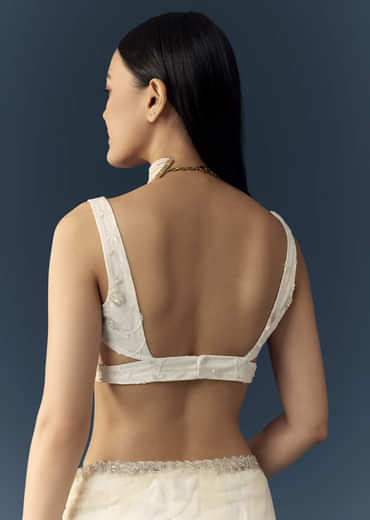 Off White Net Cutwork Border Saree with Unstitched Blouse