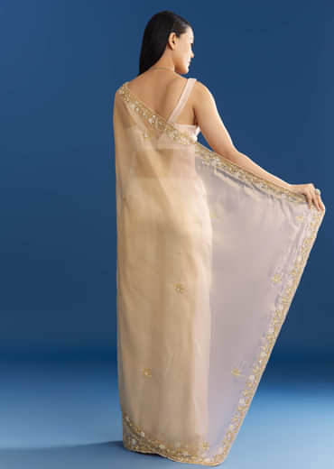 Off White Organza Tissue Saree With Beaded Scallop Border