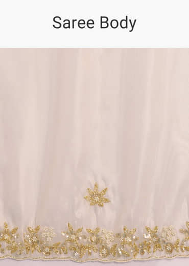 Off White Organza Tissue Saree With Beaded Scallop Border
