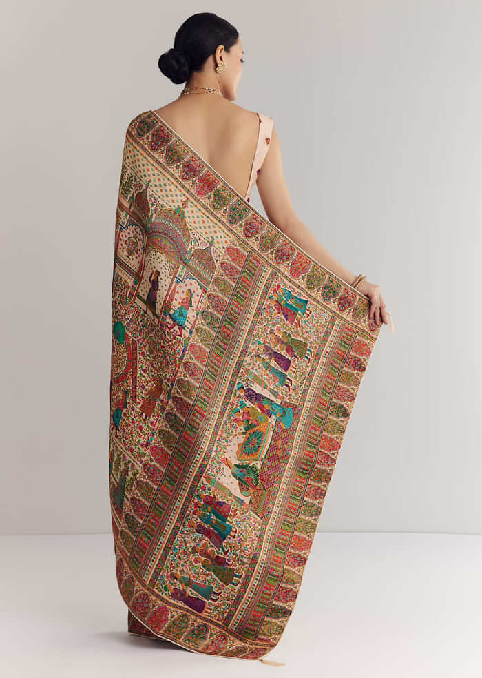 Off White Saree In Natural Traditional Prints