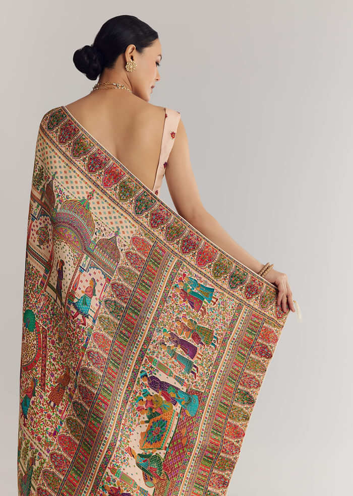 Off White Saree In Natural Traditional Prints