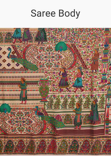 Off White Saree In Natural Traditional Prints