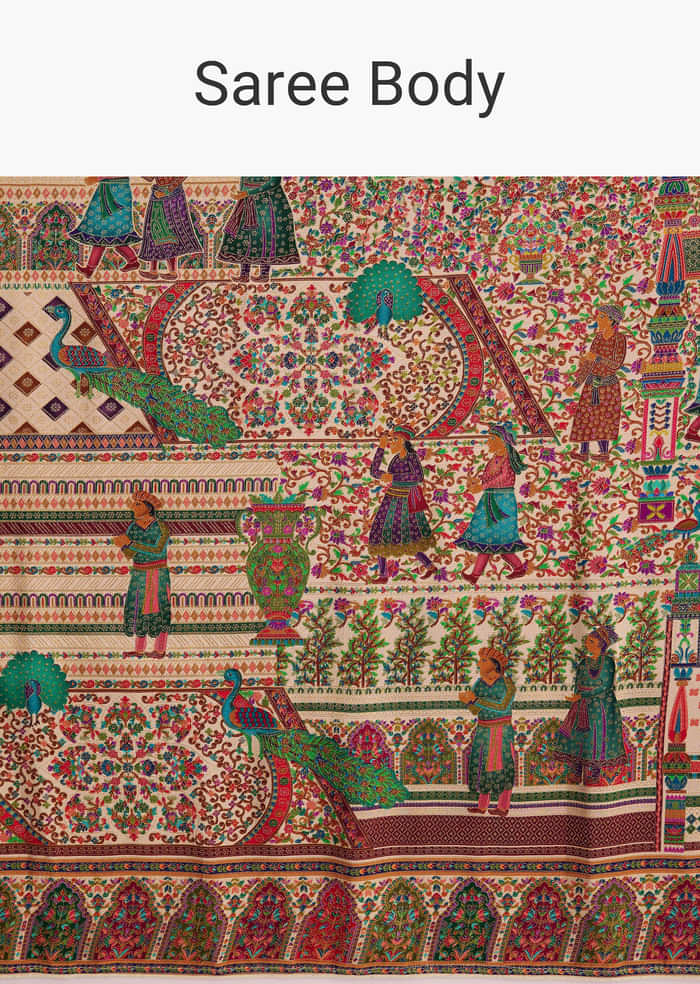 Off White Saree In Natural Traditional Prints