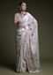 Off White Saree In Organza With Floral Print And Matching Sequins Embellished Blouse Online - Kalki Fashion