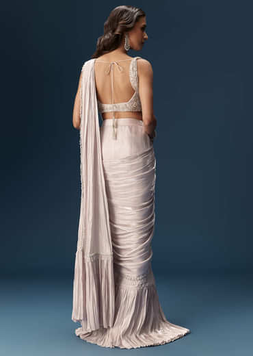 Off White Saree With Embroidered Blouse