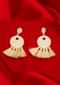 Off white self carved  earrings with thread tassels