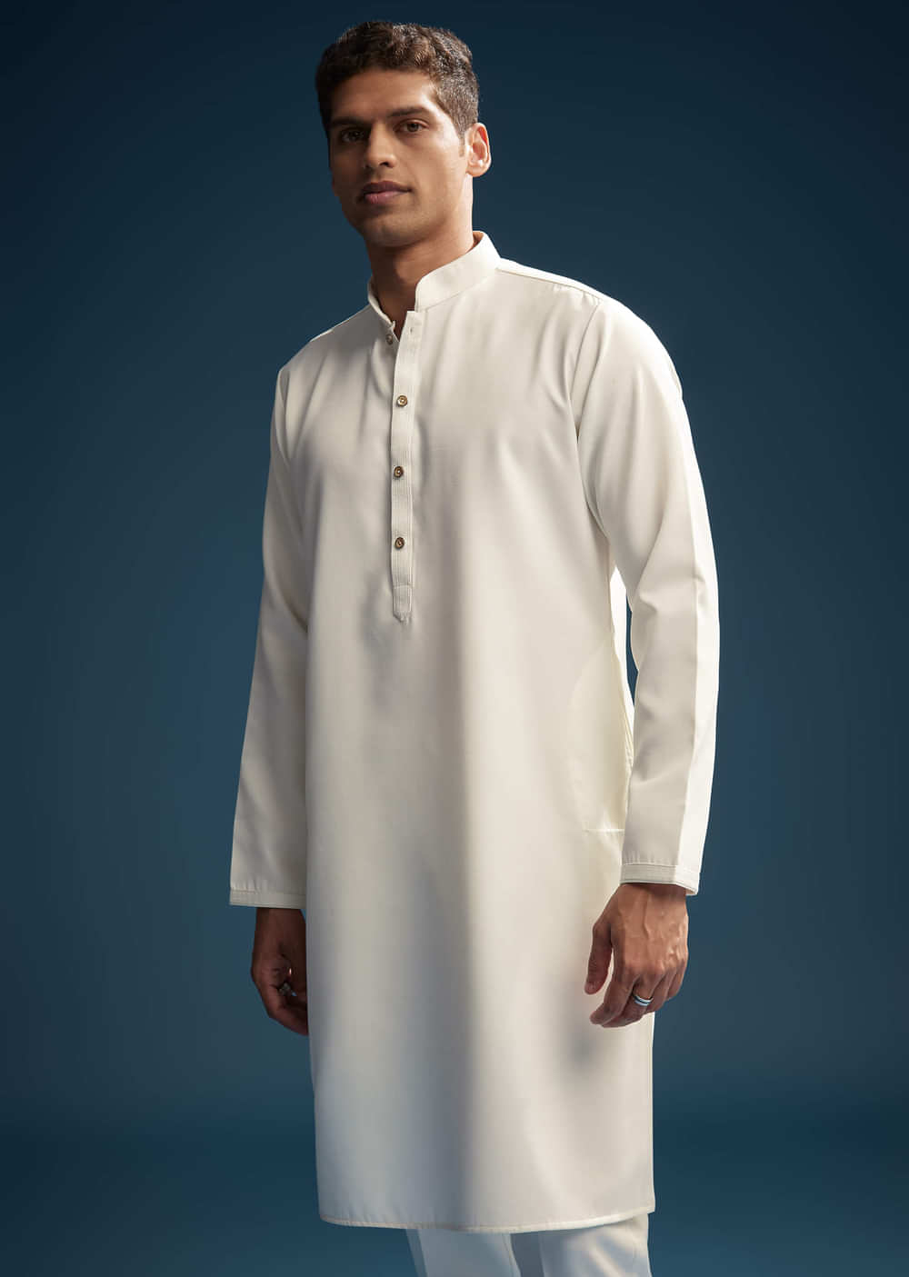Off White Silk Kurta Jacket Set For Men With Abla Work