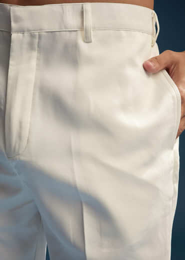 Off White Silk Kurta Jacket Set For Men With Abla Work
