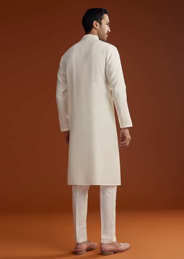 Off White Silk Kurta Set With Mirror Work