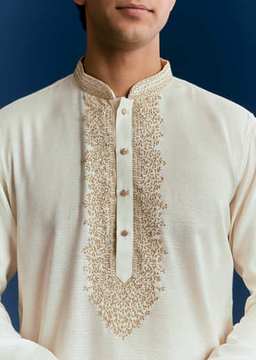 Off White Silk Kurta Set With Thread Embroidery