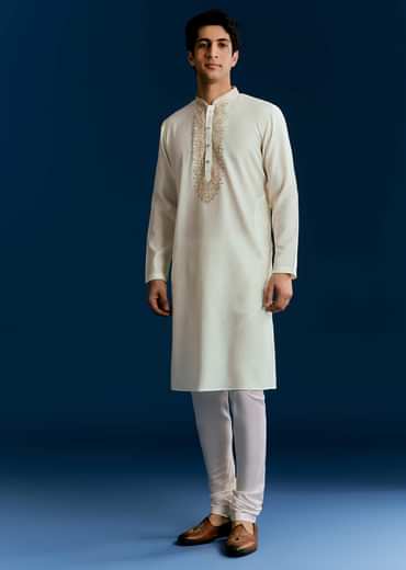 Off White Silk Kurta Set With Thread Embroidery