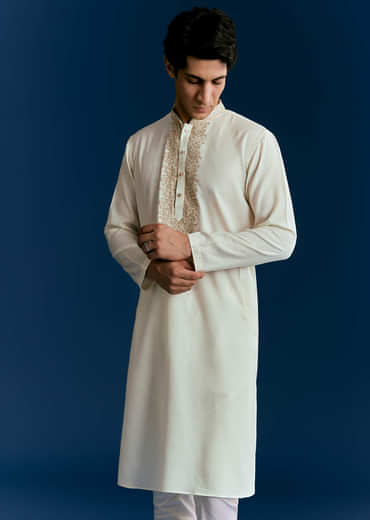 Off White Silk Kurta Set With Thread Embroidery