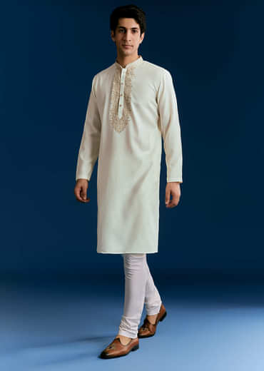 Off White Silk Kurta Set With Thread Embroidery
