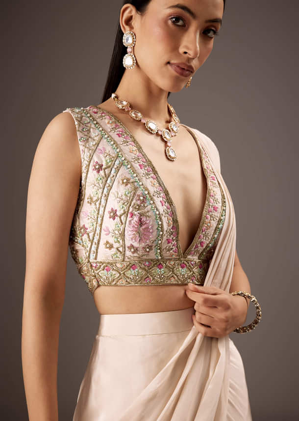 Off White Silk Saree With Embroidered Blouse
