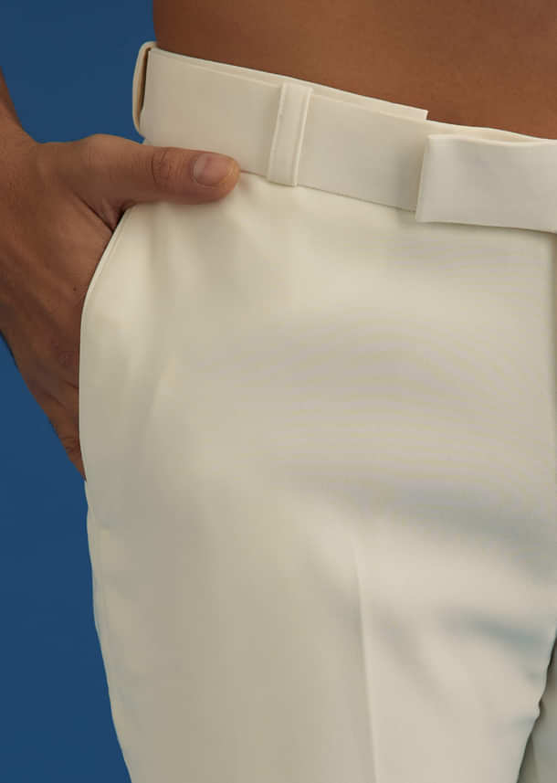 Off White Suiting Blazer Set With Beads And Cutdana Embroidery