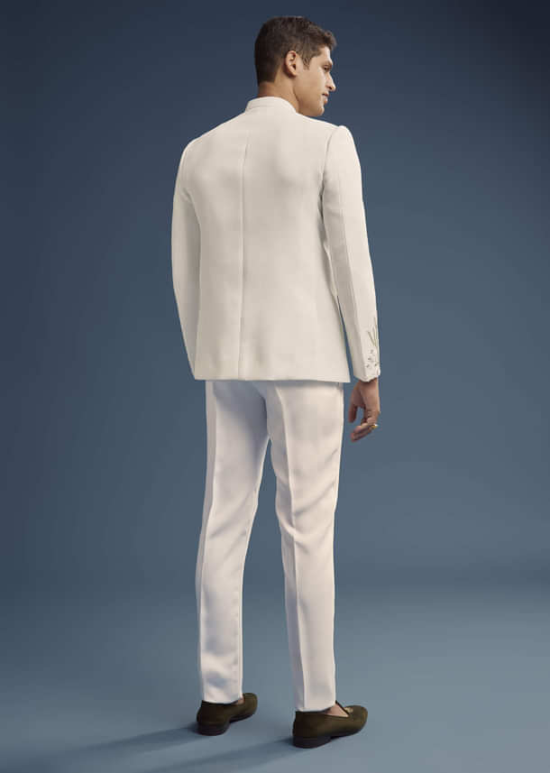 Off White Suiting Fabric Jodhpuri Suit For Men With Heavy Embroidery