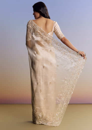 Off White Tissue Saree With Cutdana Floral Embroidery