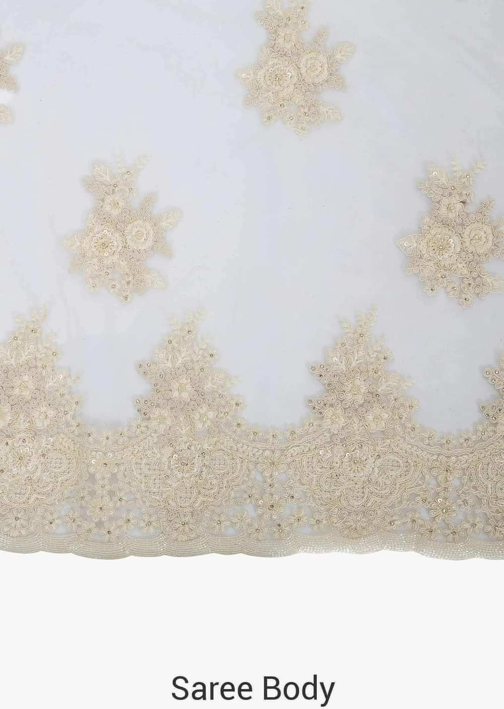 Off-white saree in net crafted in pretty thread work only on Kalki - KALKI Fashion India