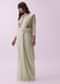 Off-White Pre Stitched Saree And Blouse Set In Sequins With Embroidered Pearl Belt