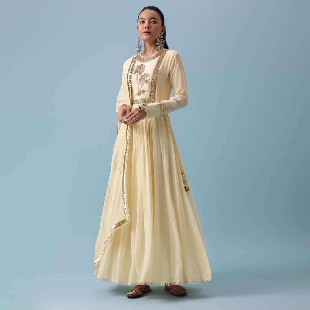 Off White Anarkali With Gota Work Dupatta