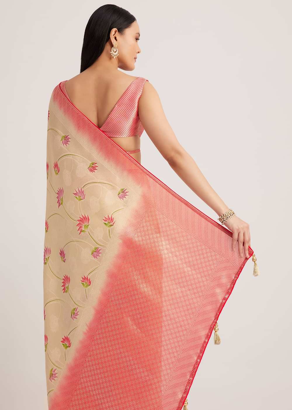Off White Banarasi Silk Saree With Woven Contrast Red Border