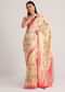 Off White Banarasi Silk Saree With Woven Contrast Red Border