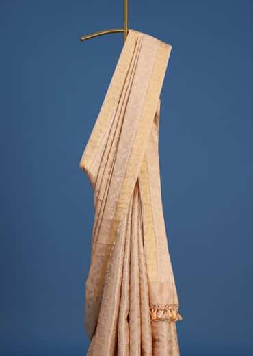 Off White Banarsi Tissue Silk Saree With Self Zari Weave