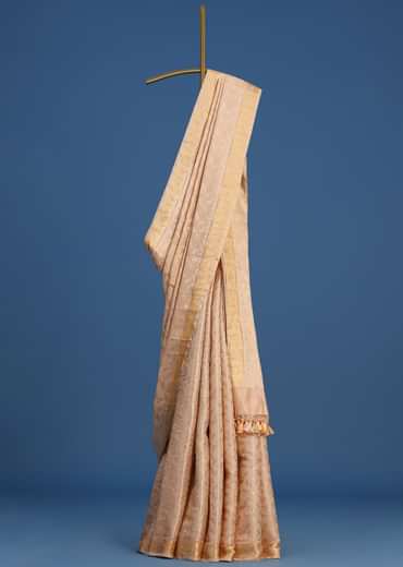 Off White Banarsi Tissue Silk Saree With Self Zari Weave