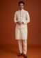 Off White Cotton Silk Jacket Set With Floral Zari Work