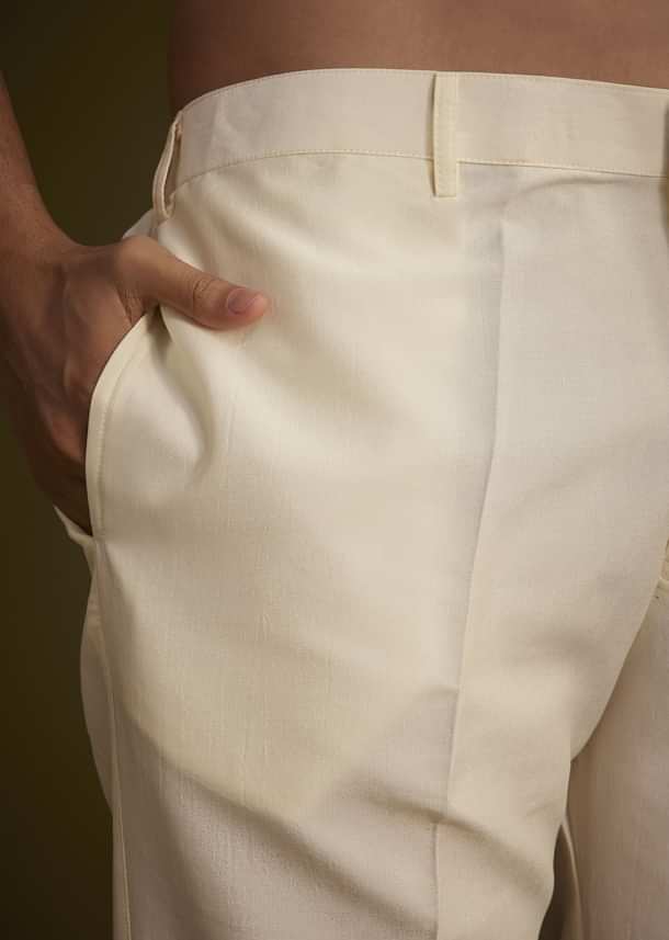 Off White Cotton Silk Jacket Set With Multicolored Floral Embroidery