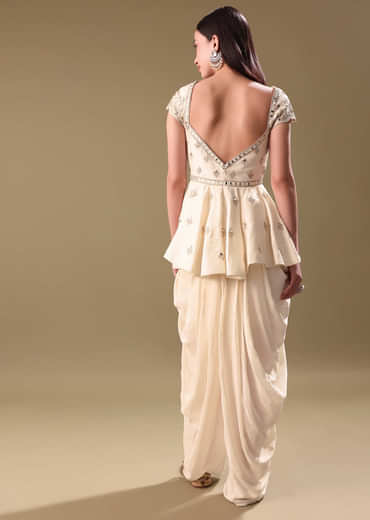 Off White Dhoti With Embroidered Top