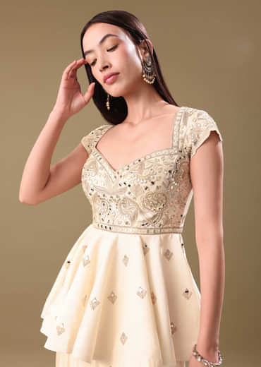 Off White Dhoti With Embroidered Top