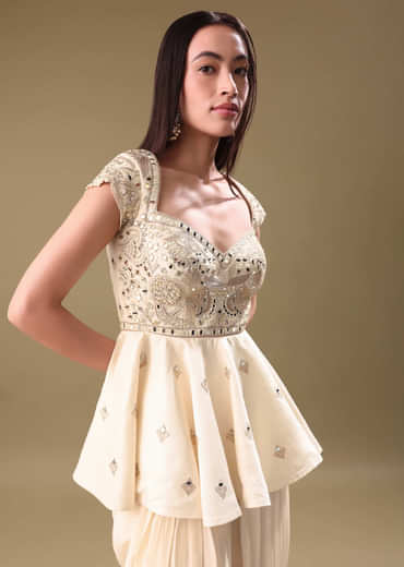 Off White Dhoti With Embroidered Top