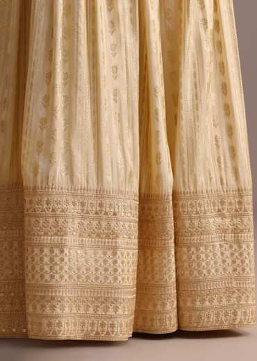 Off White Embroidered Croptop With Banarasi Weave Palazzo And Choker Dupatta