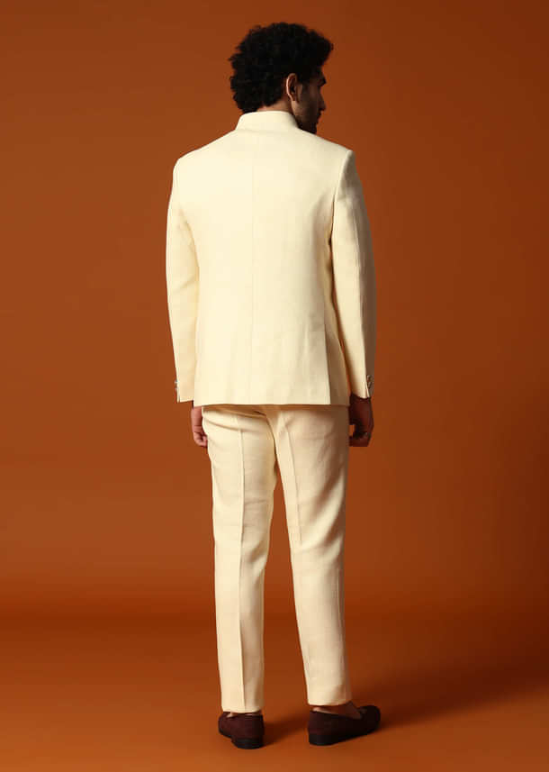 Off White Embroidered Silk Jodhpuri Suit For Men