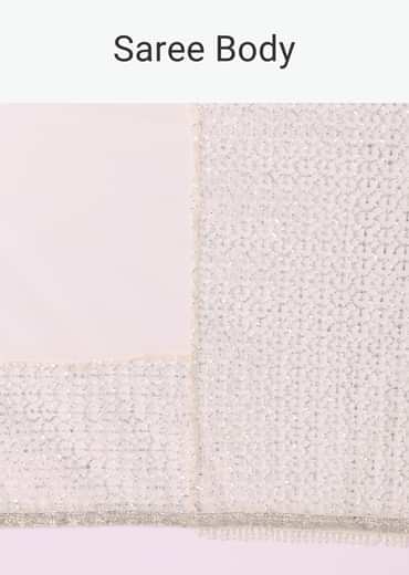 Off White Fancy Sequence Net Saree With Pleated Stitched