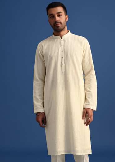 Off White Georgette Embroidered Kurta Set