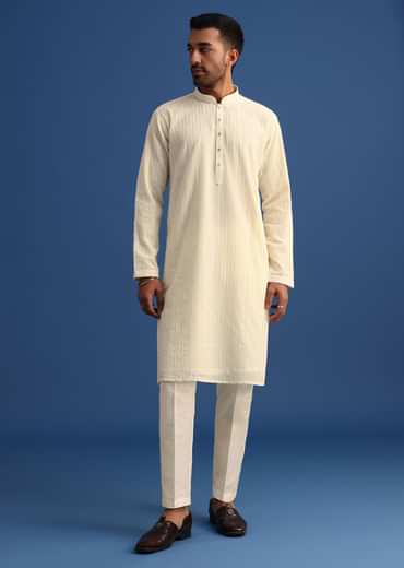 Off White Georgette Embroidered Kurta Set